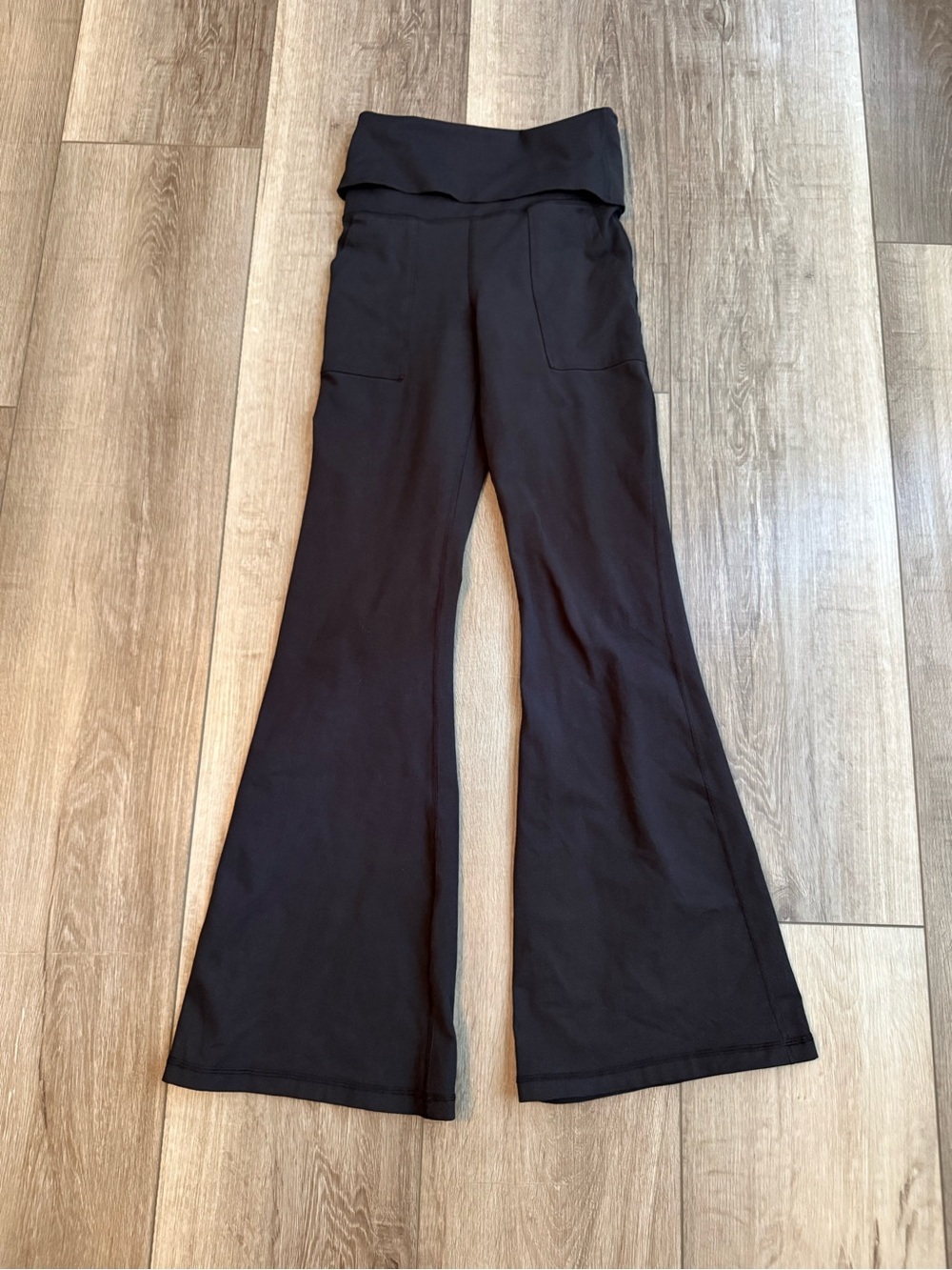 aerie Black Fold-Over Waist Flare Leggings